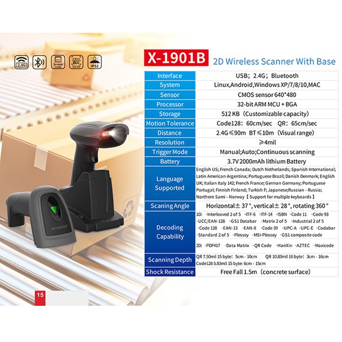Kabelgebundener 1D-Laser-Handbarcodescanner X-530