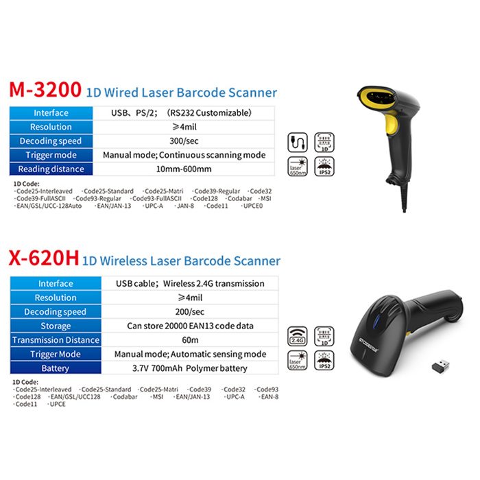 Kabelgebundener 1D-Laser-Handbarcodescanner X-530