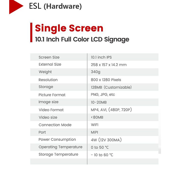 Einzelbildschirm10,1 Zoll Vollfarb-LCD-Beschilderung